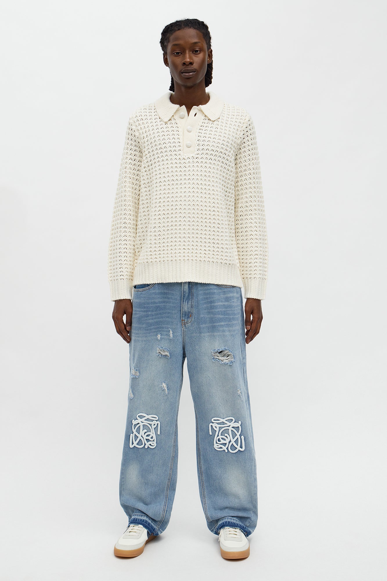 Baggy Coastal Applique Jean - Light Blue Wash