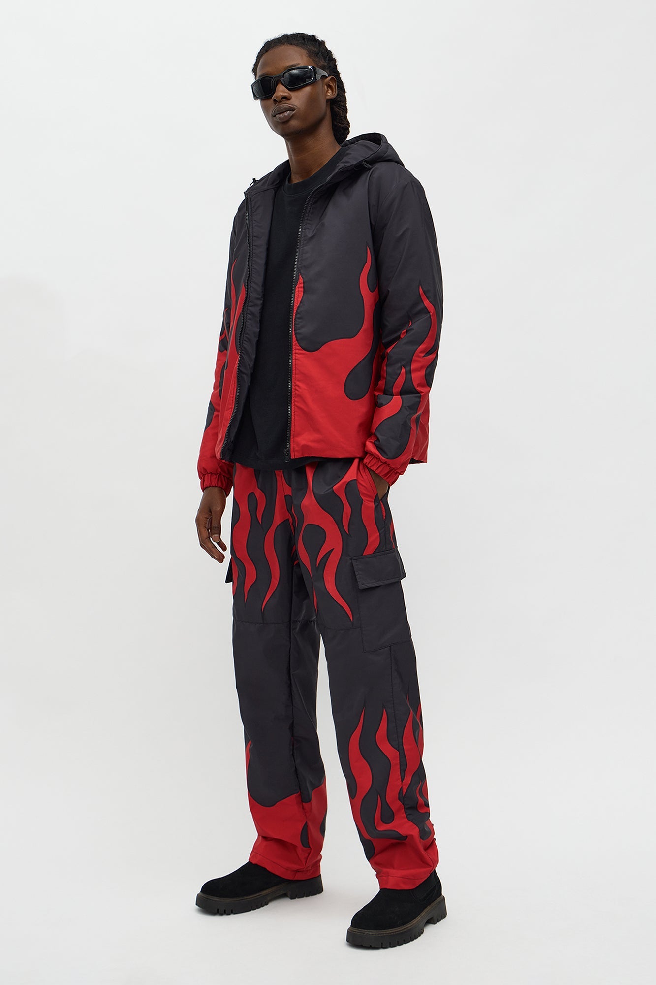 Hooded Chase Flame Puffer Jacket - Red/combo
