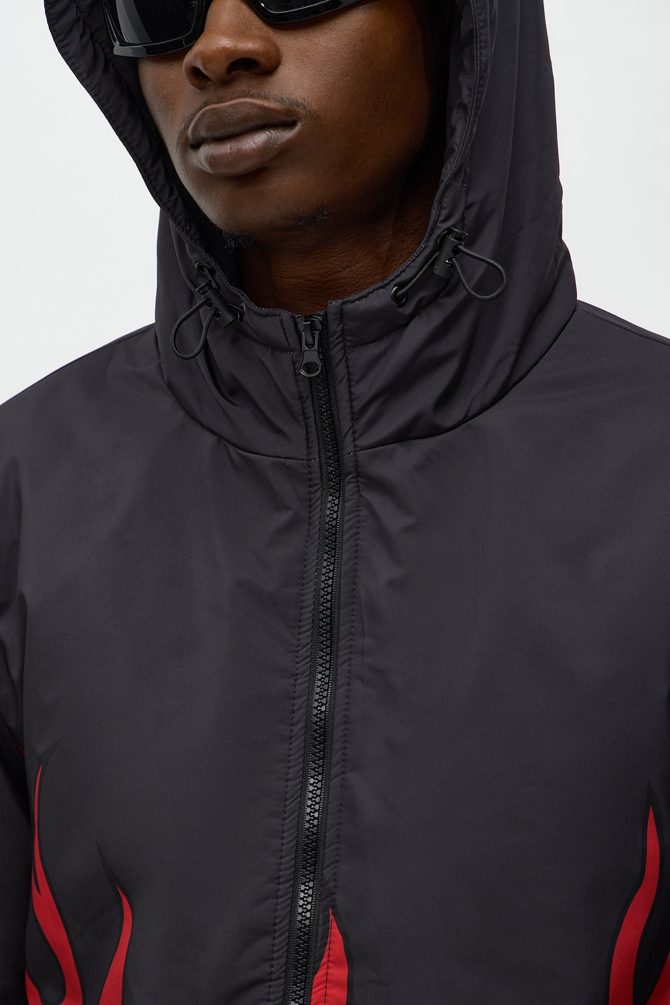 Hooded Chase Flame Puffer Jacket - Red/combo