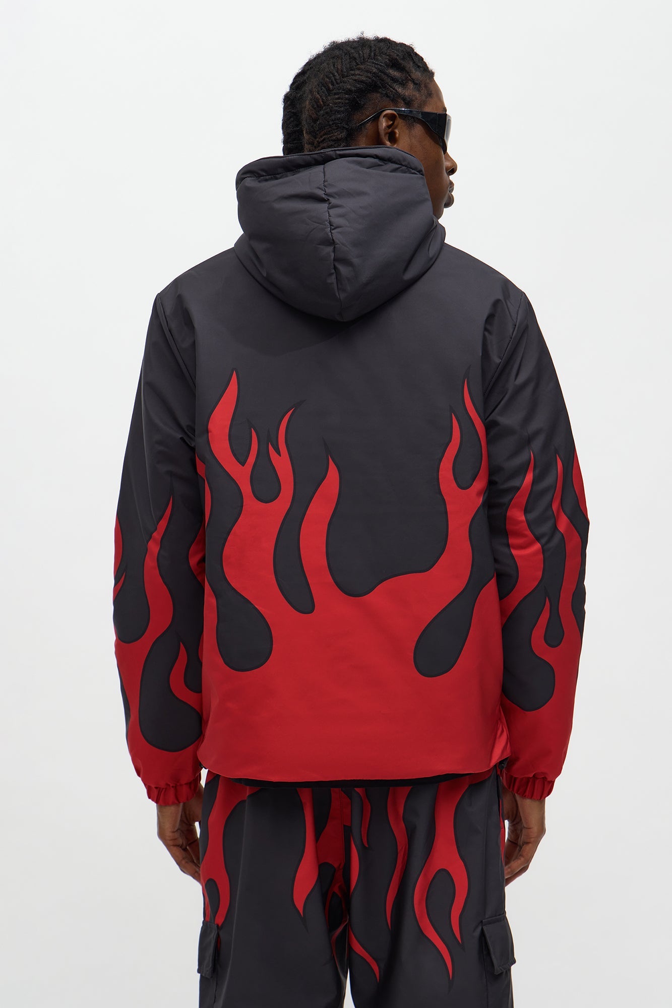 Hooded Chase Flame Puffer Jacket - Red/combo