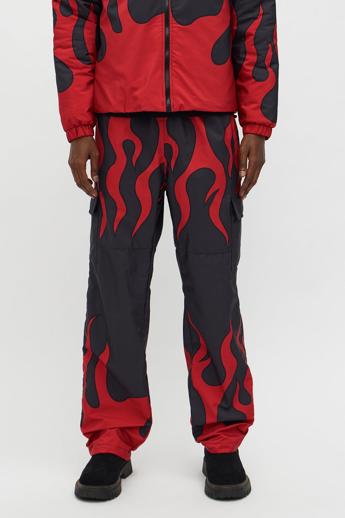 Straight Chase Flame Cargo Nylon Pant - Red/combo