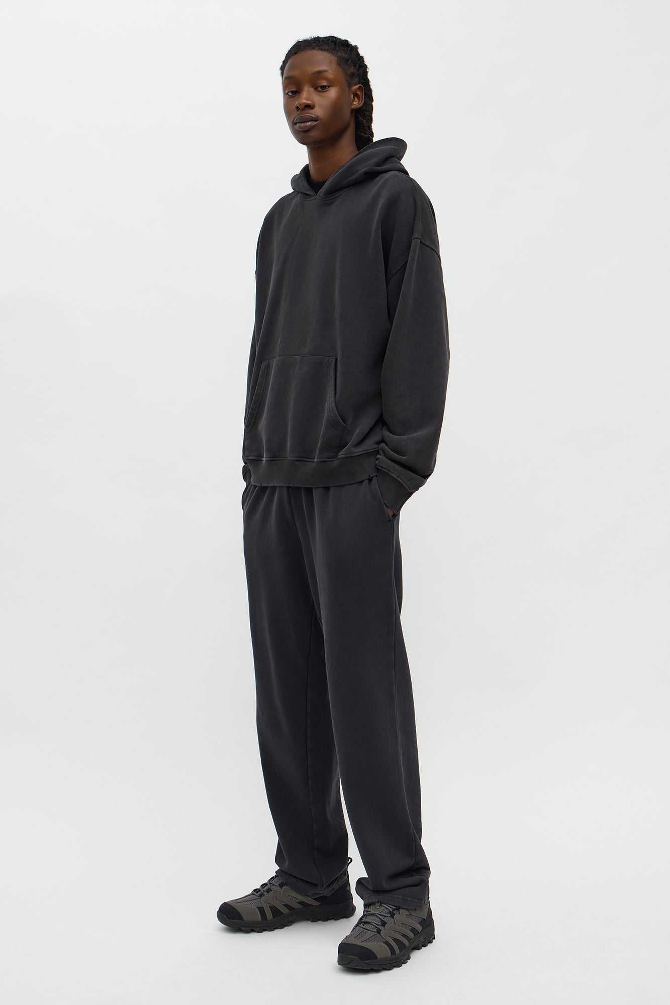 Oversized Heavyweight Vintage Washed French Terry Hoodie - Black Wash