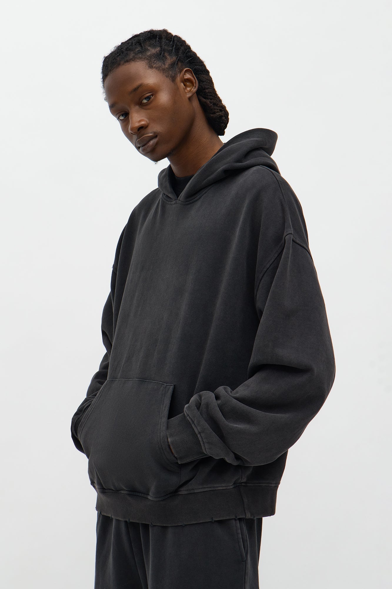 Oversized Heavyweight Vintage Washed French Terry Hoodie - Black Wash