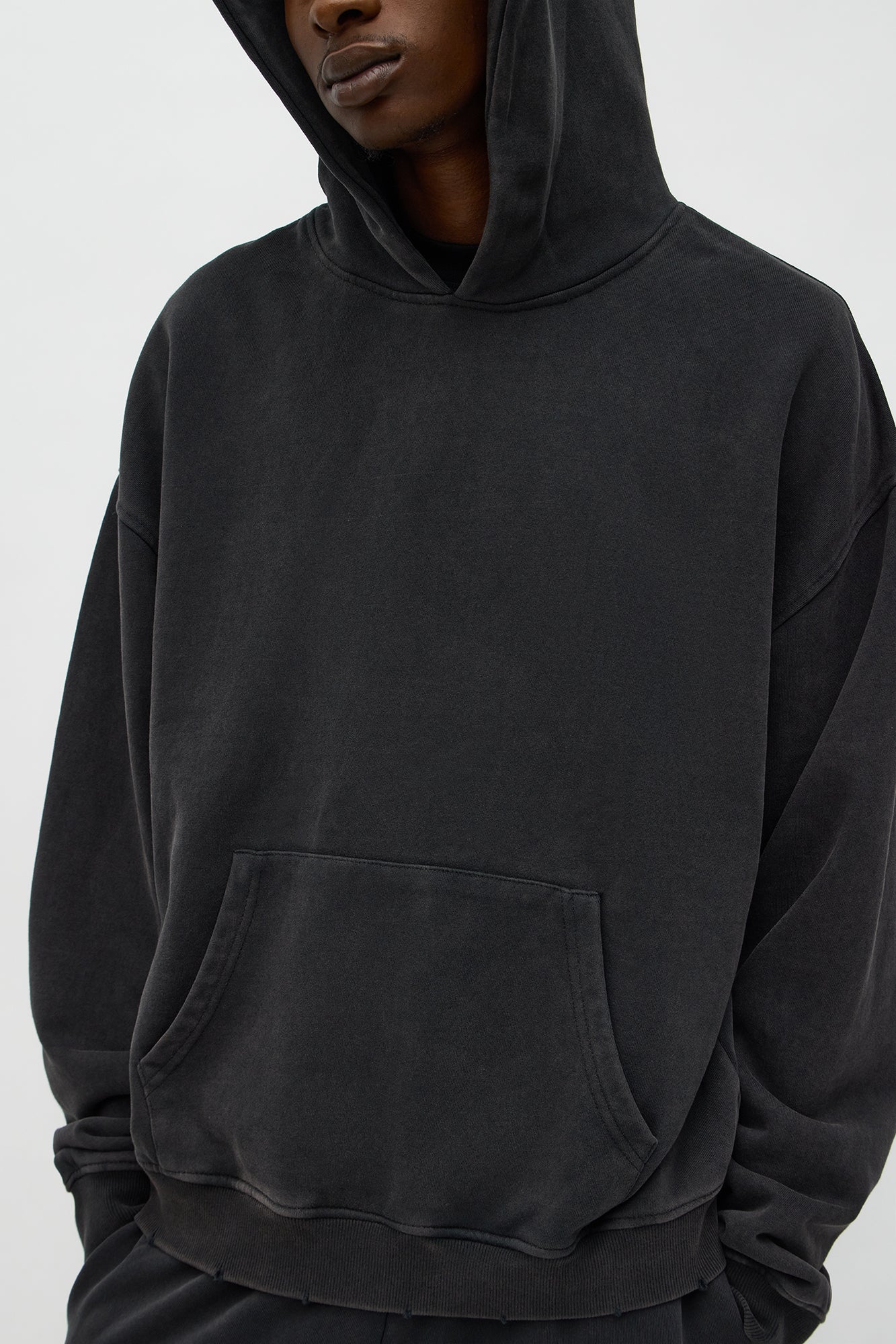 Oversized Heavyweight Vintage Washed French Terry Hoodie - Black Wash