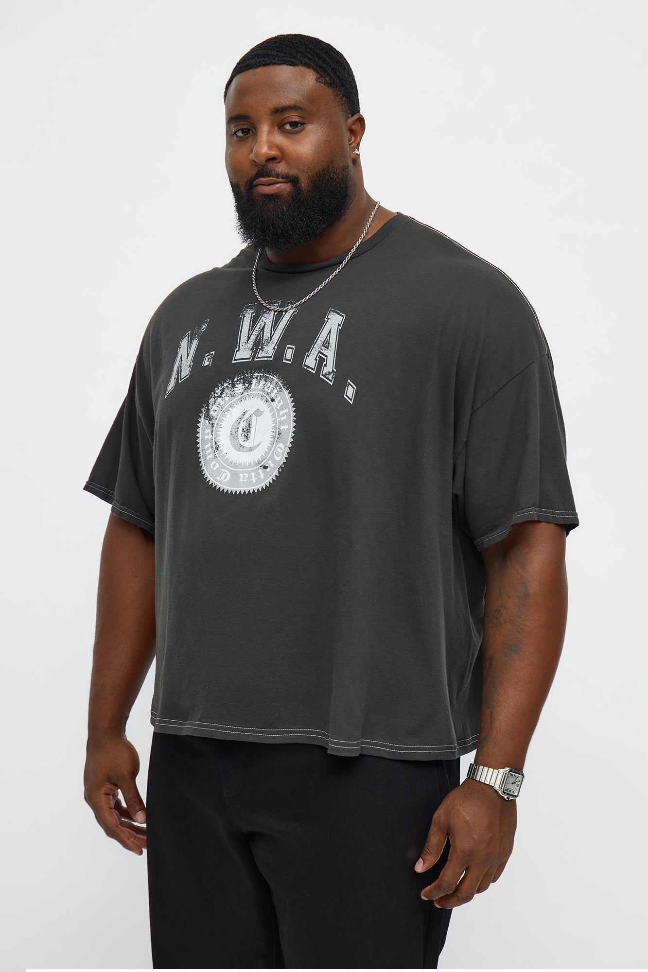 NWA Straight Outta Compton Boxy Short Sleeve Tee - Black