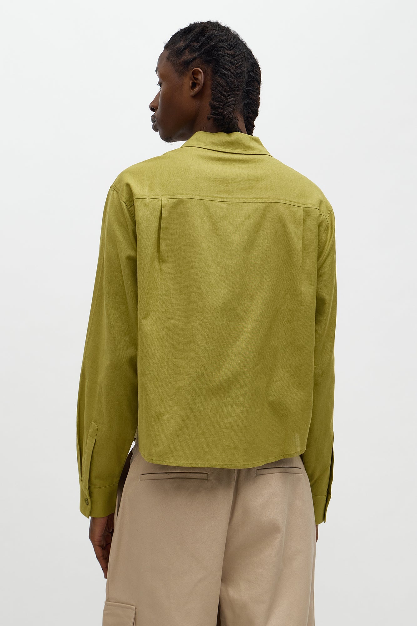 Cargo Pocket Solid Long Sleeve Button Up Shirt - Olive