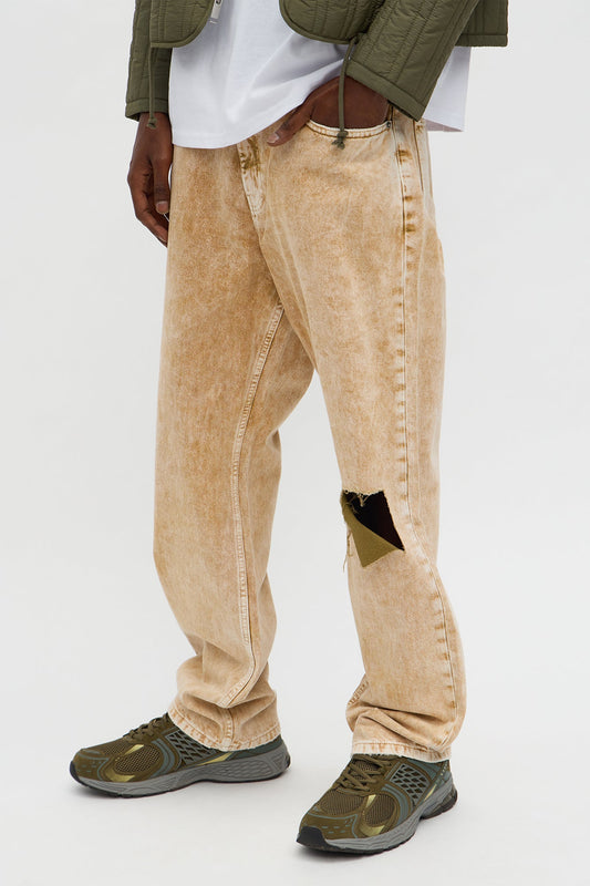 Straight Dust Rinse Distressed Jean - Brown