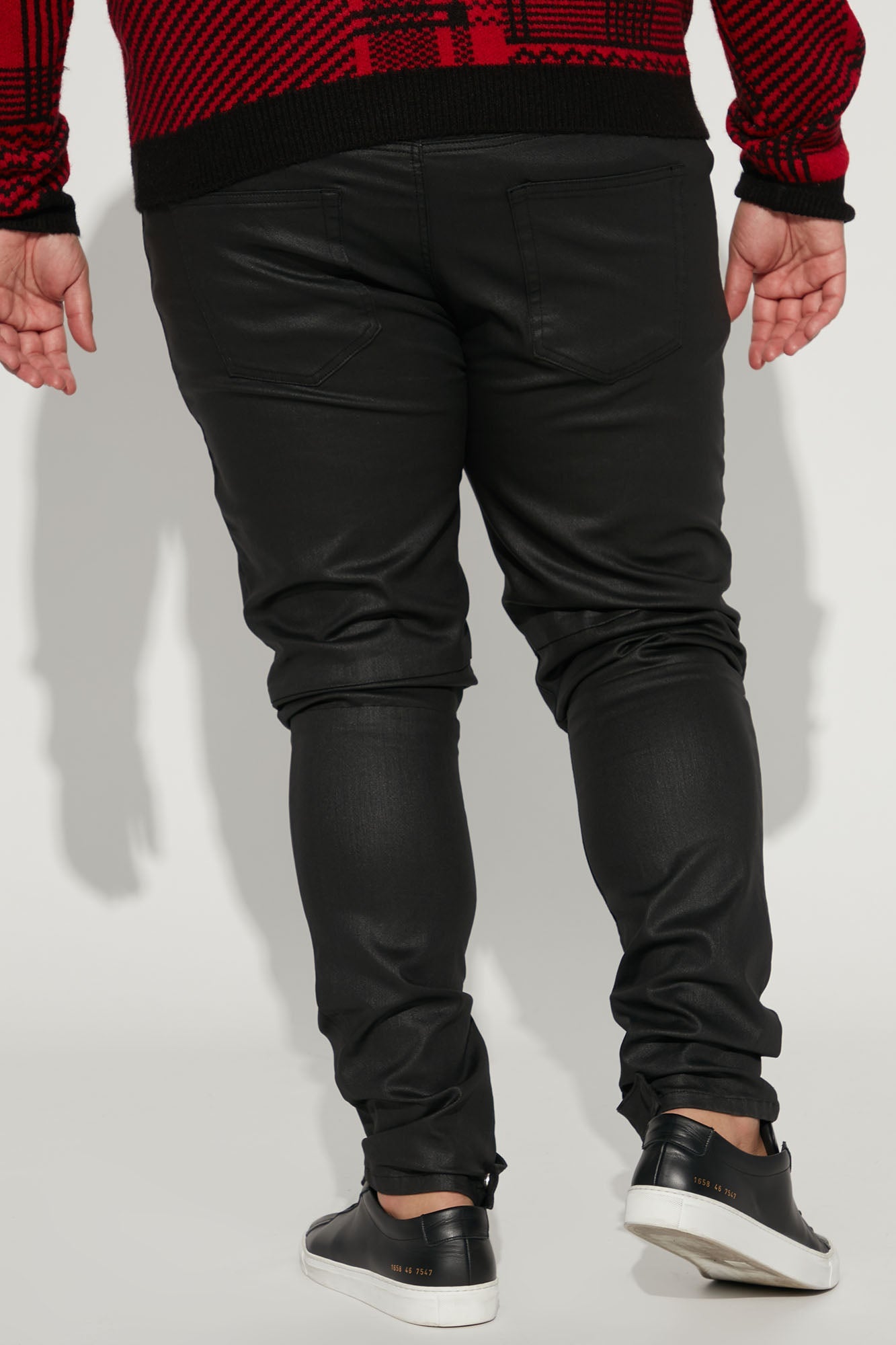 On The Line Waxed Stacked Skinny Jeans - Black