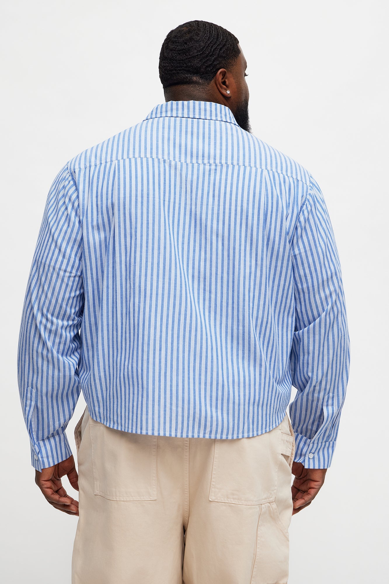 Cropped Cargo Pocket Long Sleeve Button Up Shirt - Blue/combo