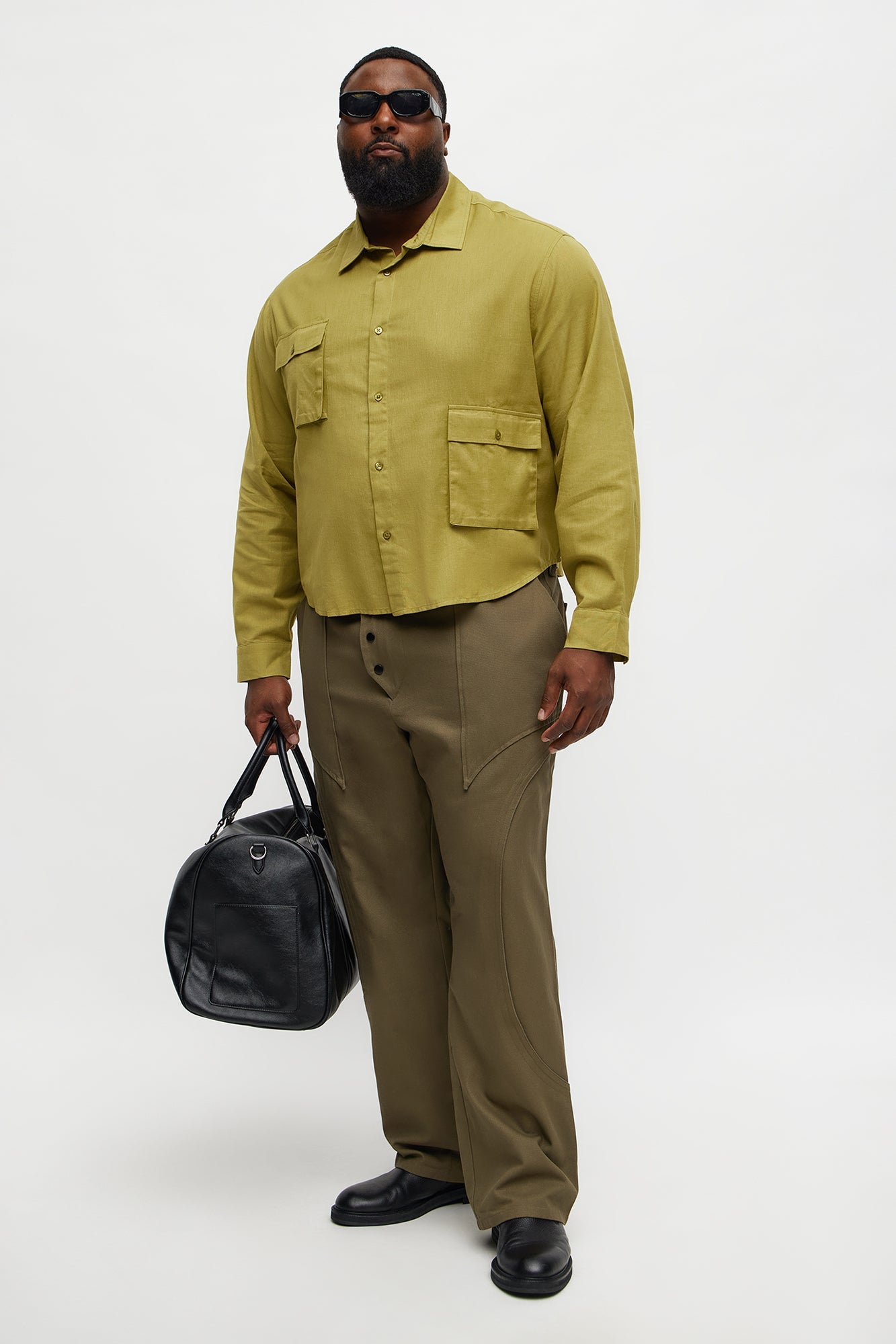 Cargo Pocket Solid Long Sleeve Button Up Shirt - Olive