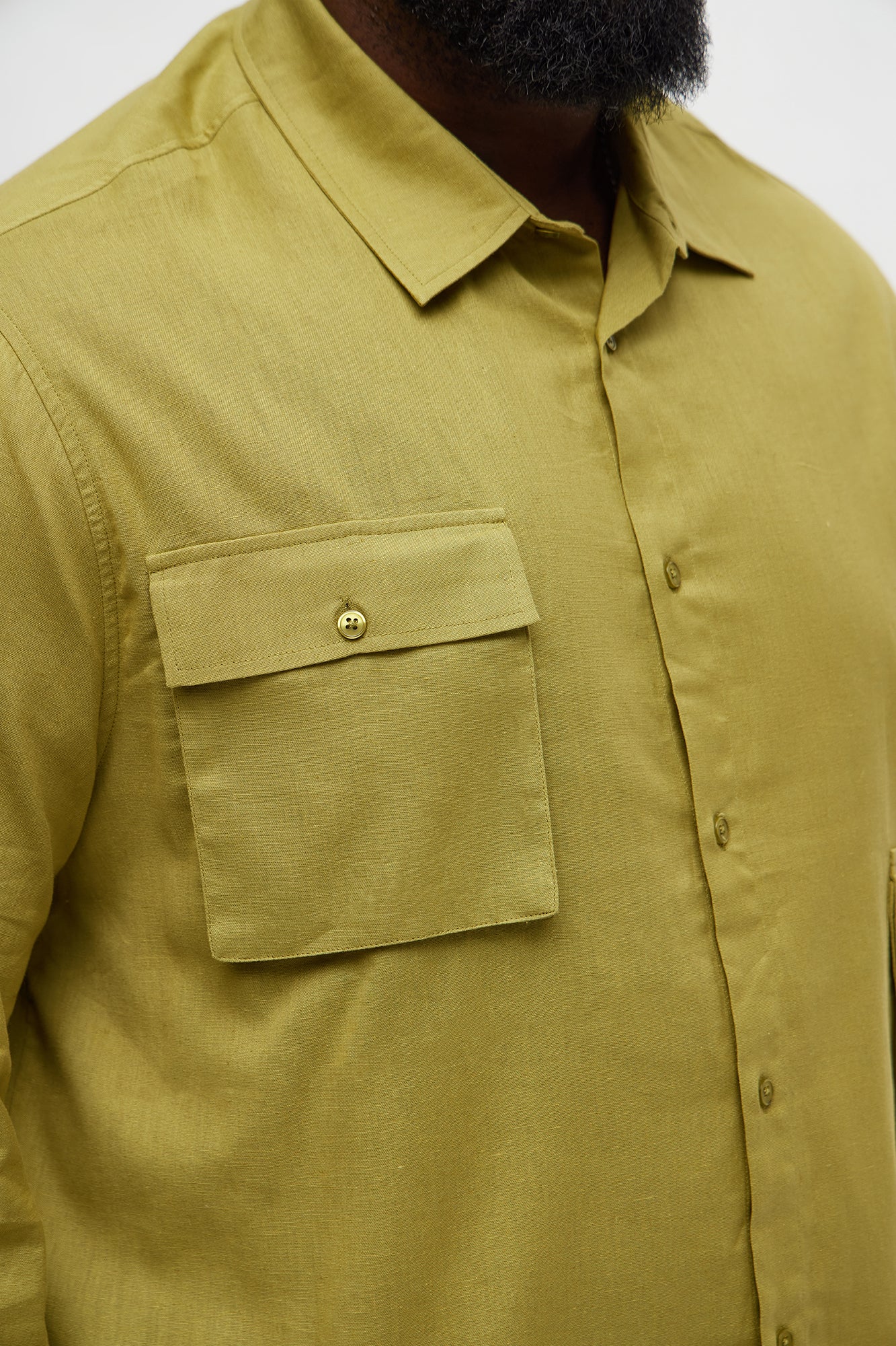 Cargo Pocket Solid Long Sleeve Button Up Shirt - Olive