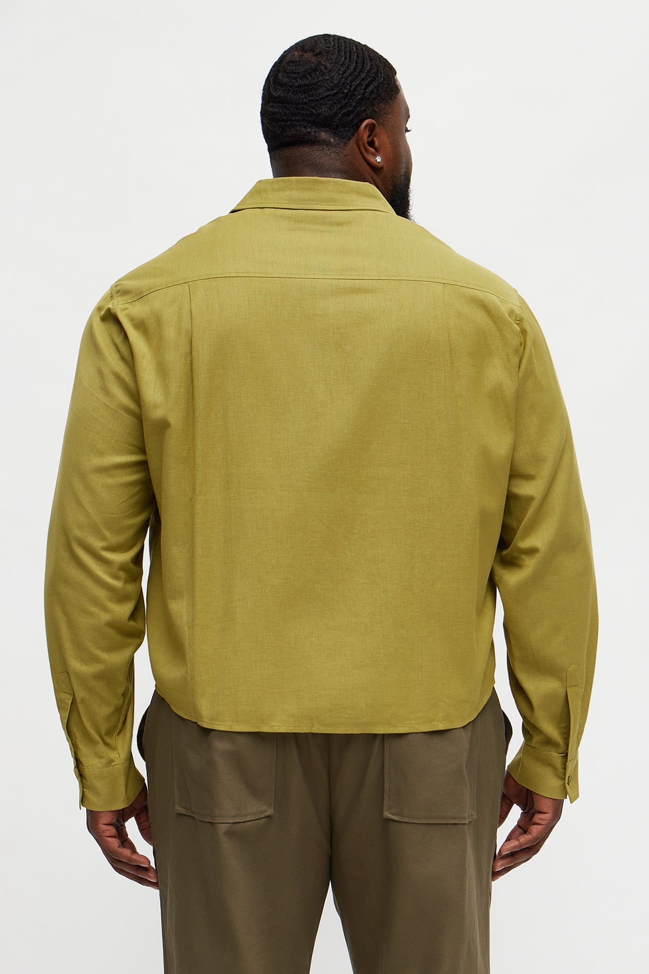 Cargo Pocket Solid Long Sleeve Button Up Shirt - Olive