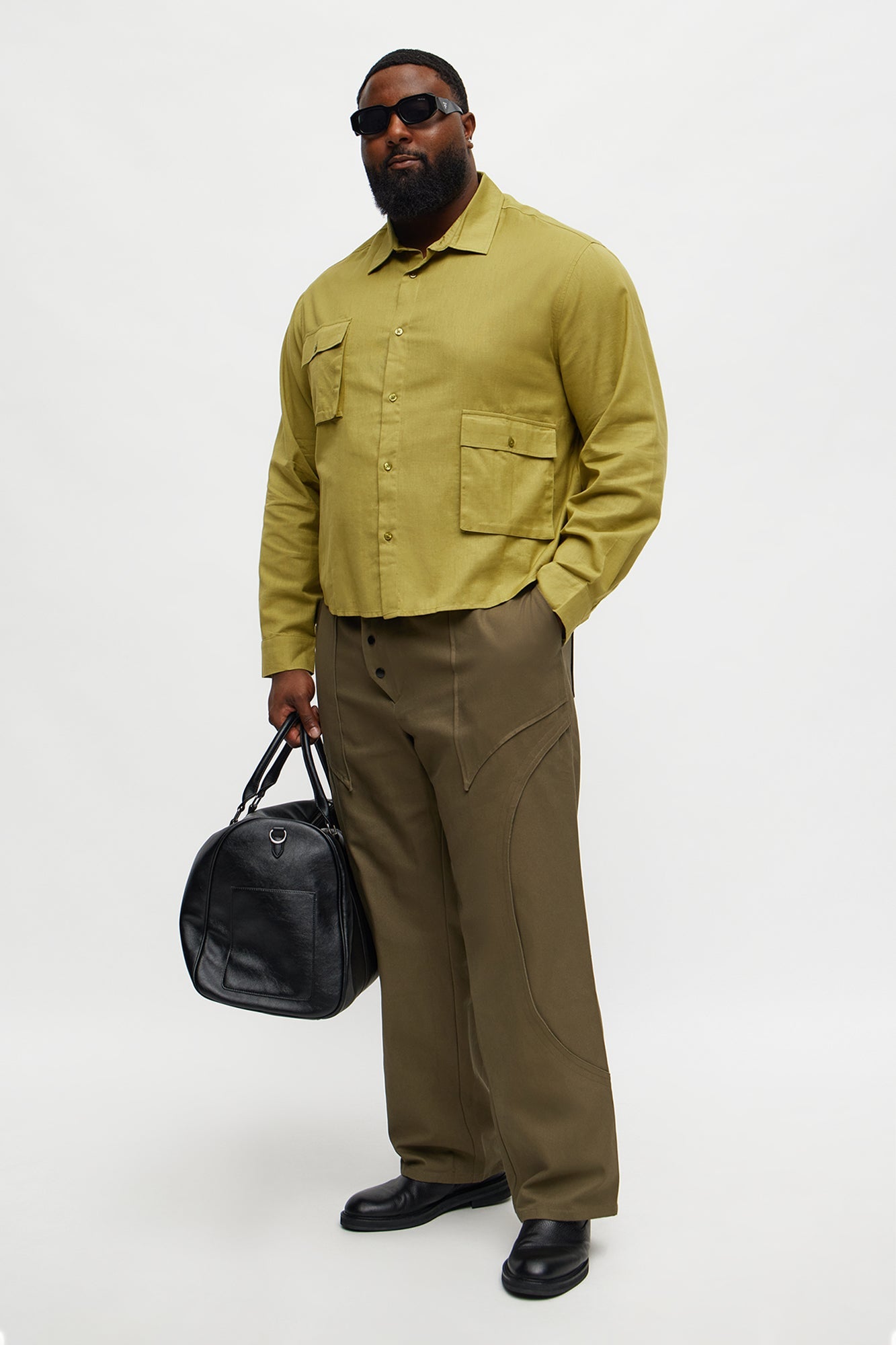 Straight Orbital Canvas Paneled Pant - Olive