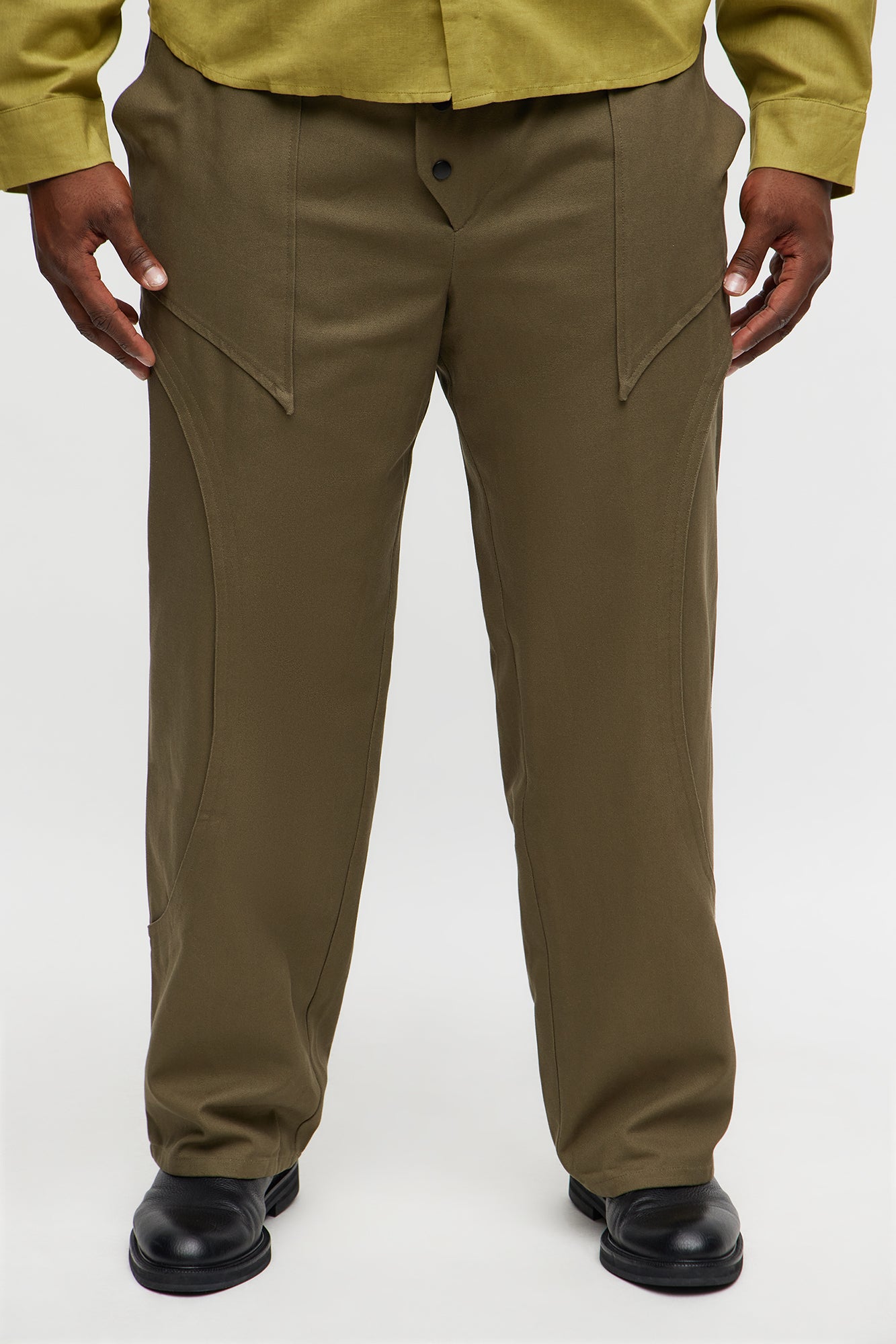 Straight Orbital Canvas Paneled Pant - Olive