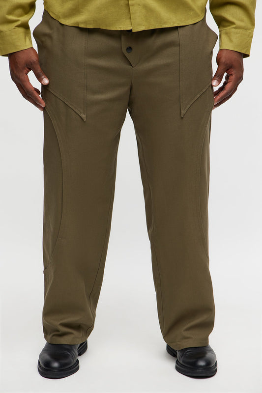 Straight Orbital Canvas Paneled Pant - Olive