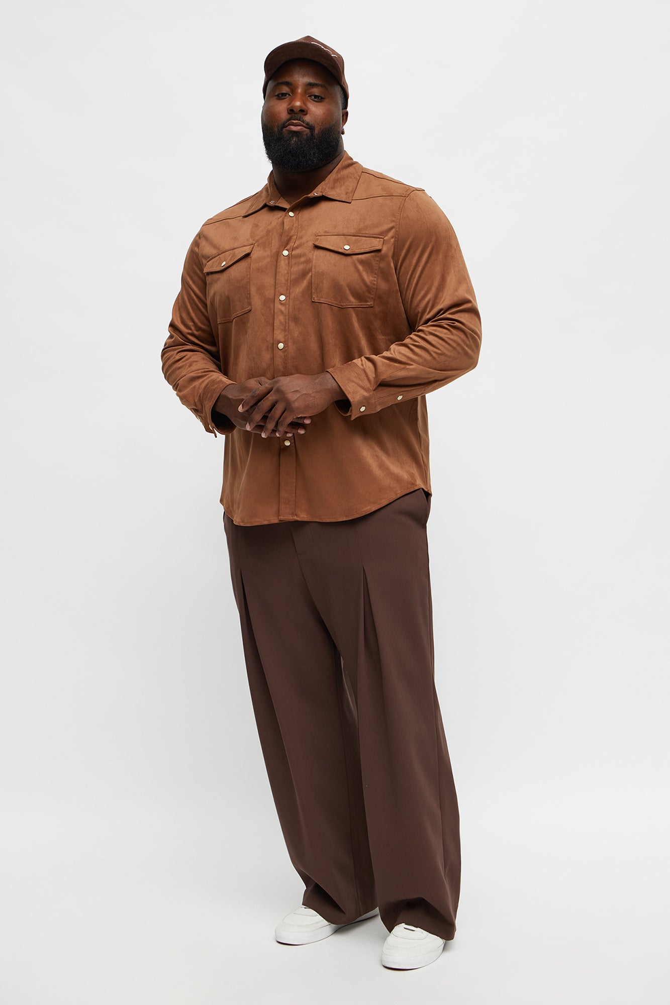 Reign Faux Suede Button Up Shirt - Brown