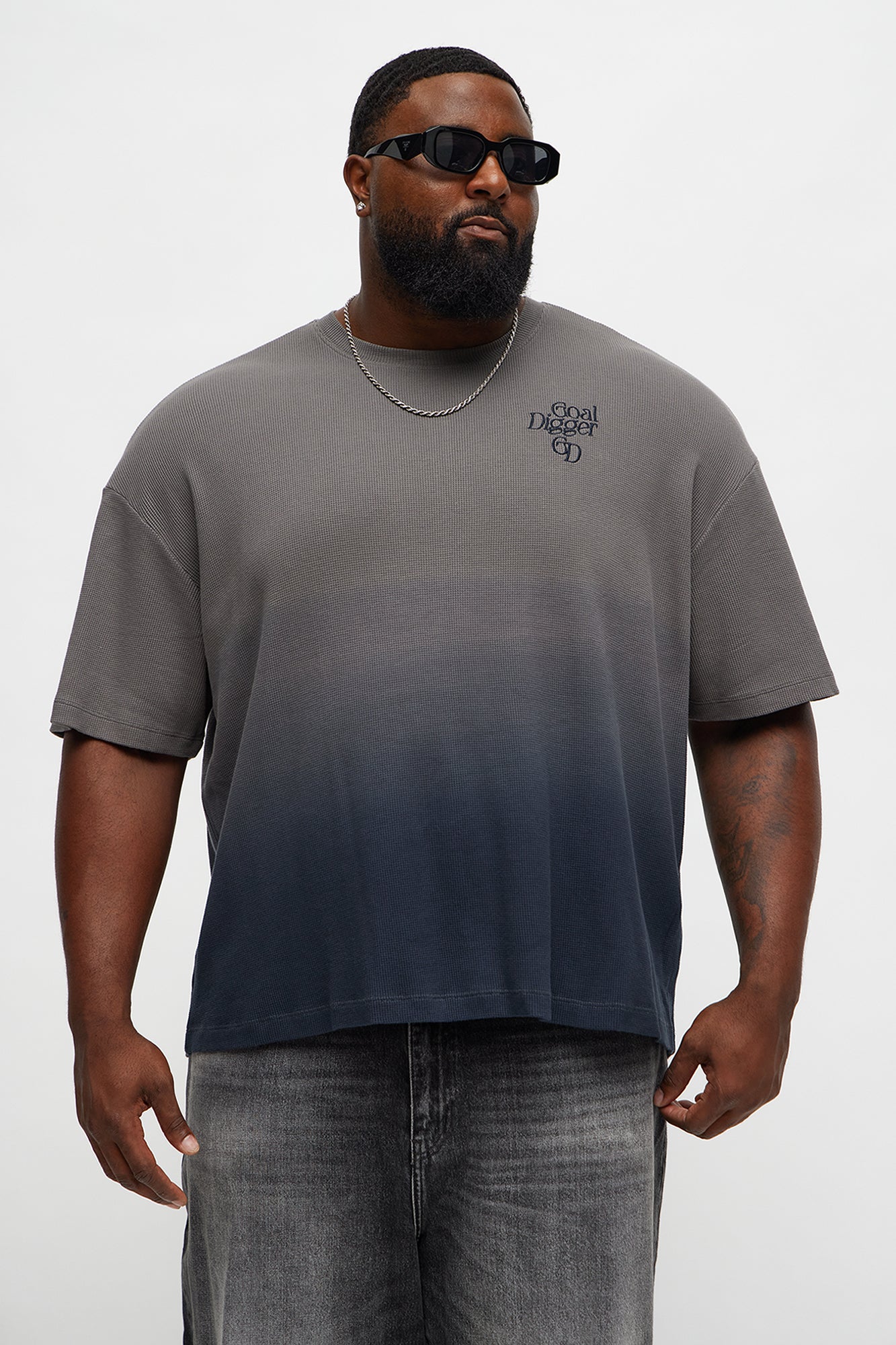 Gradient Waffle Knit Crewneck Tee - Grey/combo