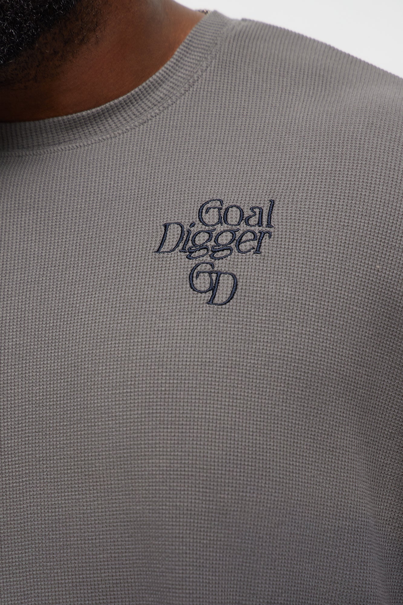 Gradient Waffle Knit Crewneck Tee - Grey/combo