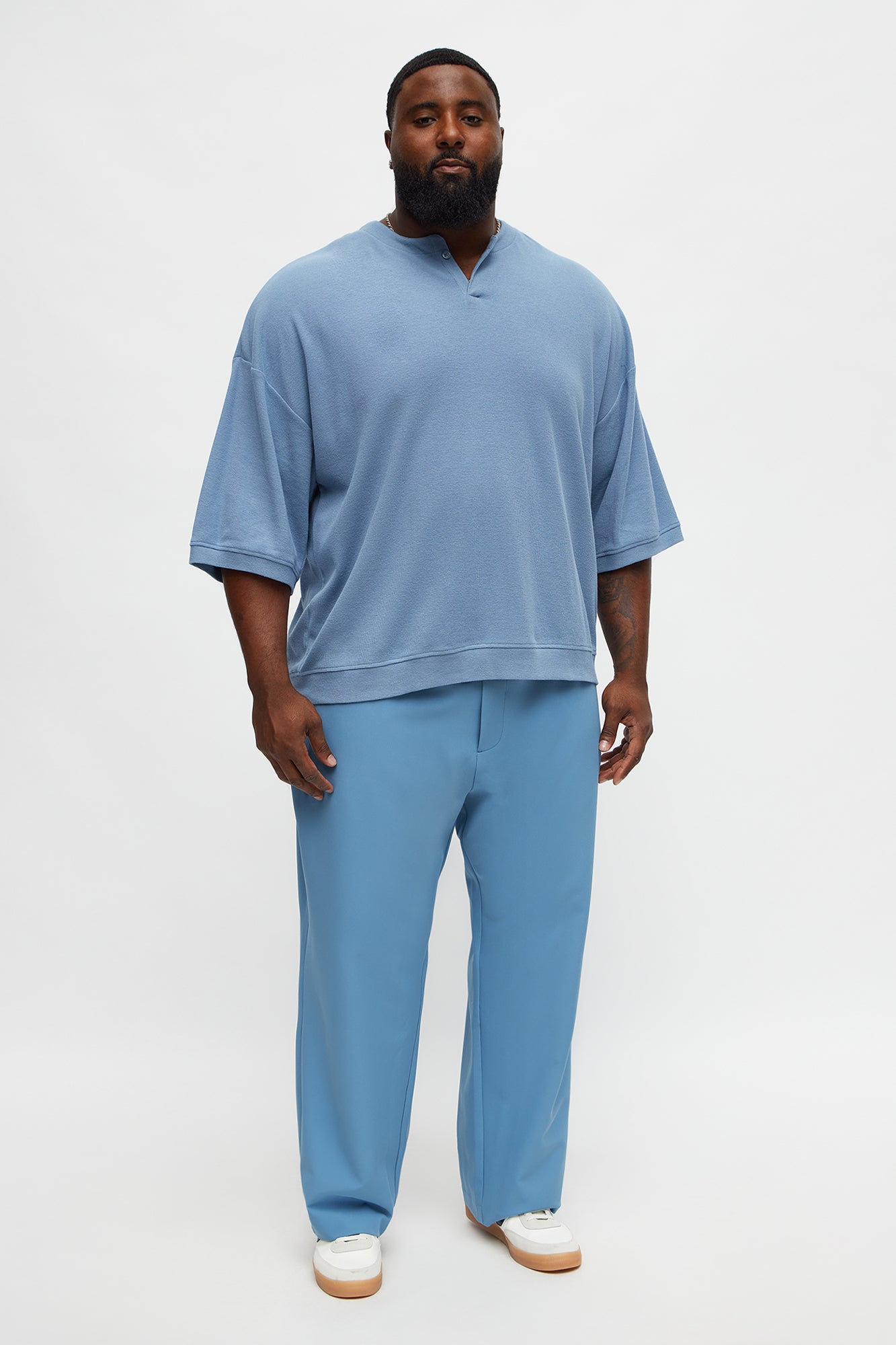Straight Riven Elastic Waist Tech Pant - Blue