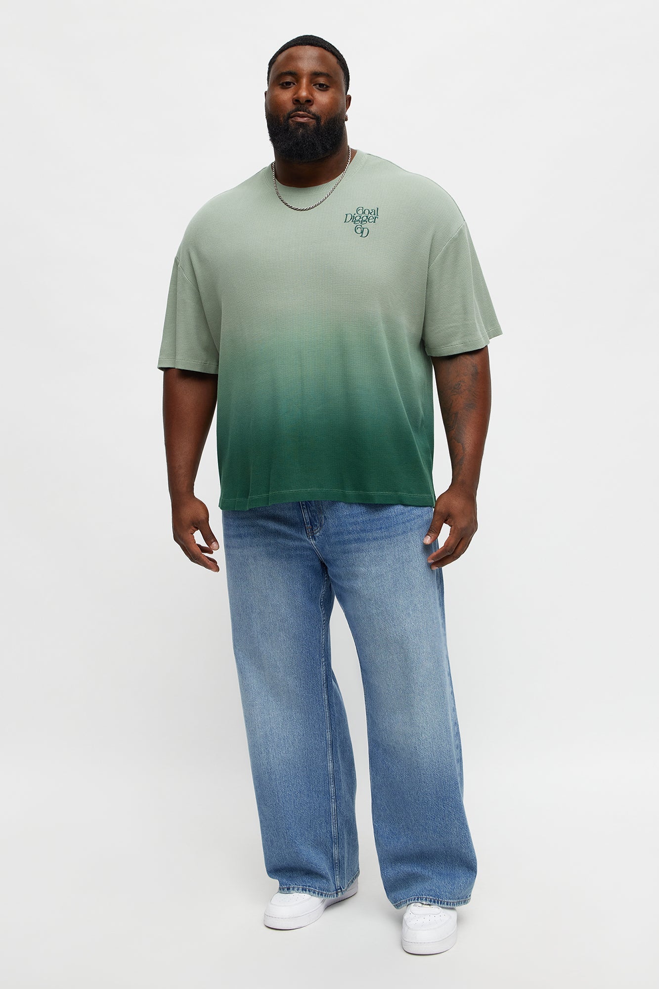 Gradient Waffle Knit Crewneck Tee - Green/combo