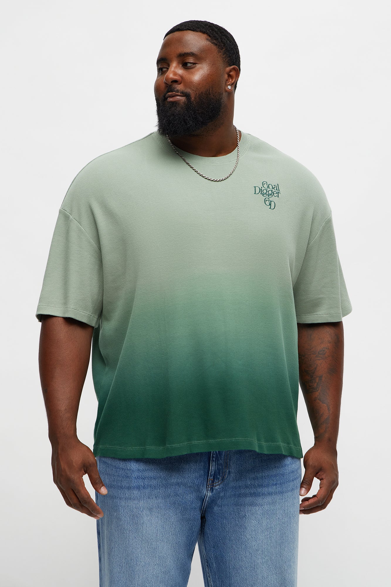 Gradient Waffle Knit Crewneck Tee - Green/combo