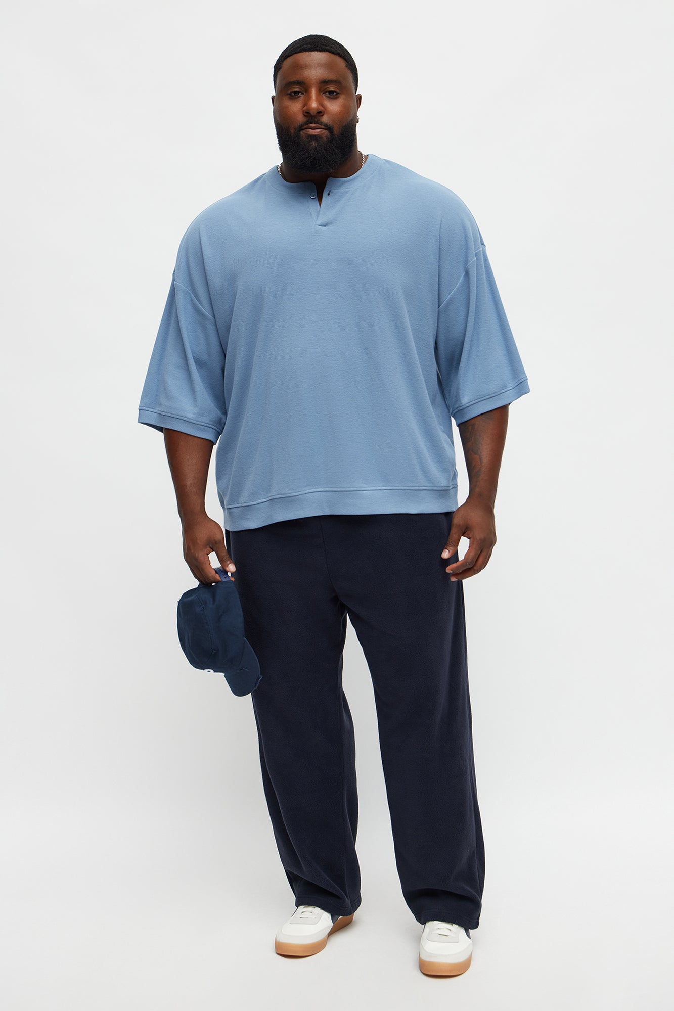 Relaxed Fit Classic Henley - Blue