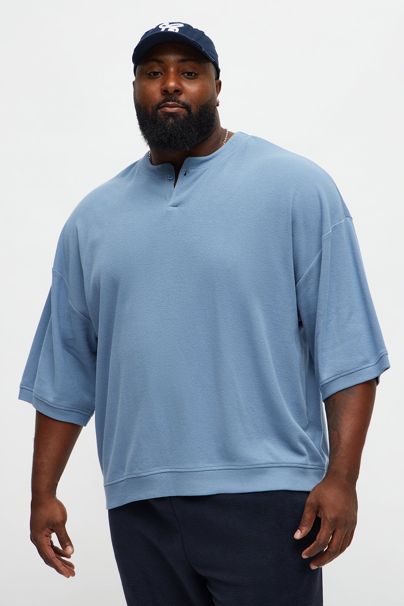 Relaxed Fit Classic Henley - Blue