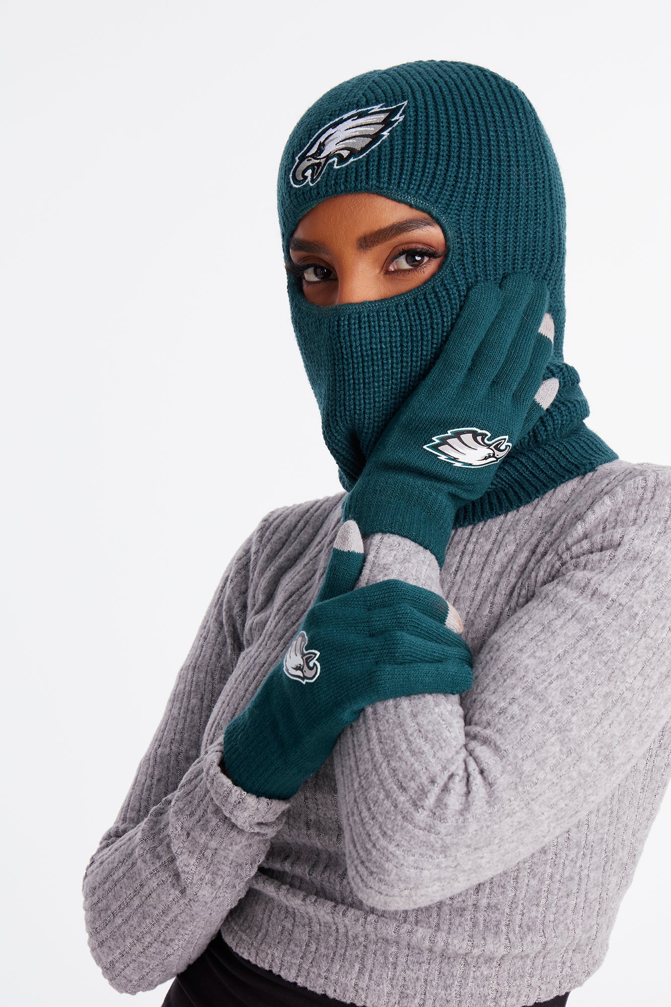 NFL Eagles Cold Weather 2 Piece Hat And Glove Set - Green/combo