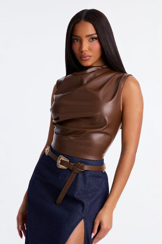 Rancho Glam Faux Leather Belt - Gold/Brown