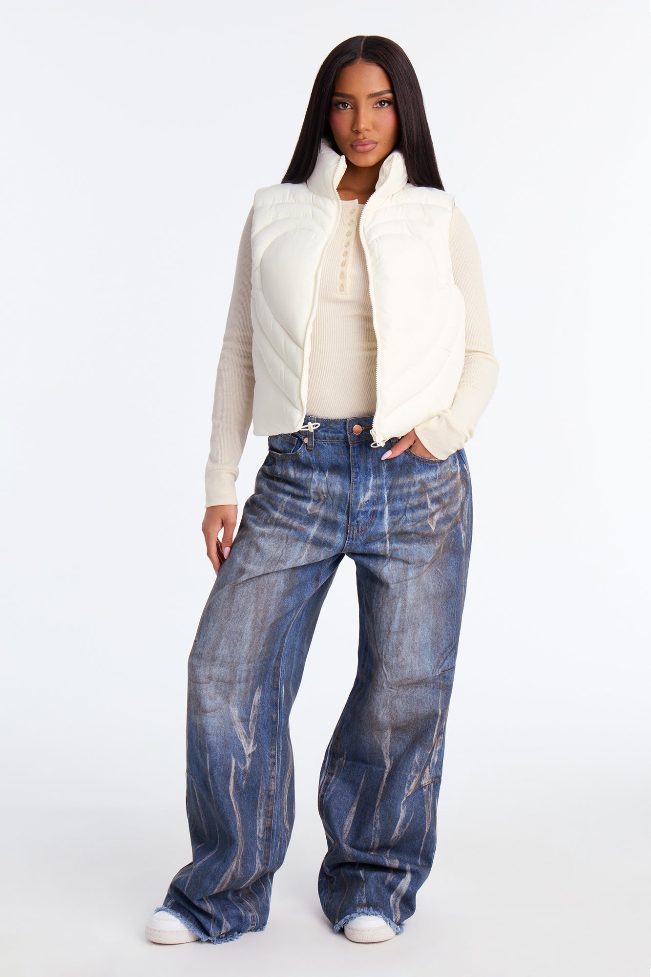 Skip A Beat Nylon Puffer Vest - Ivory