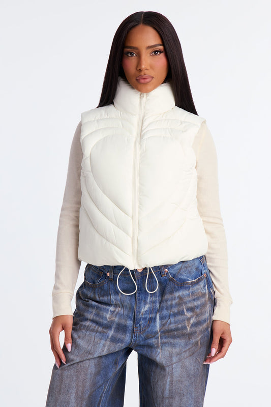 Skip A Beat Nylon Puffer Vest - Ivory