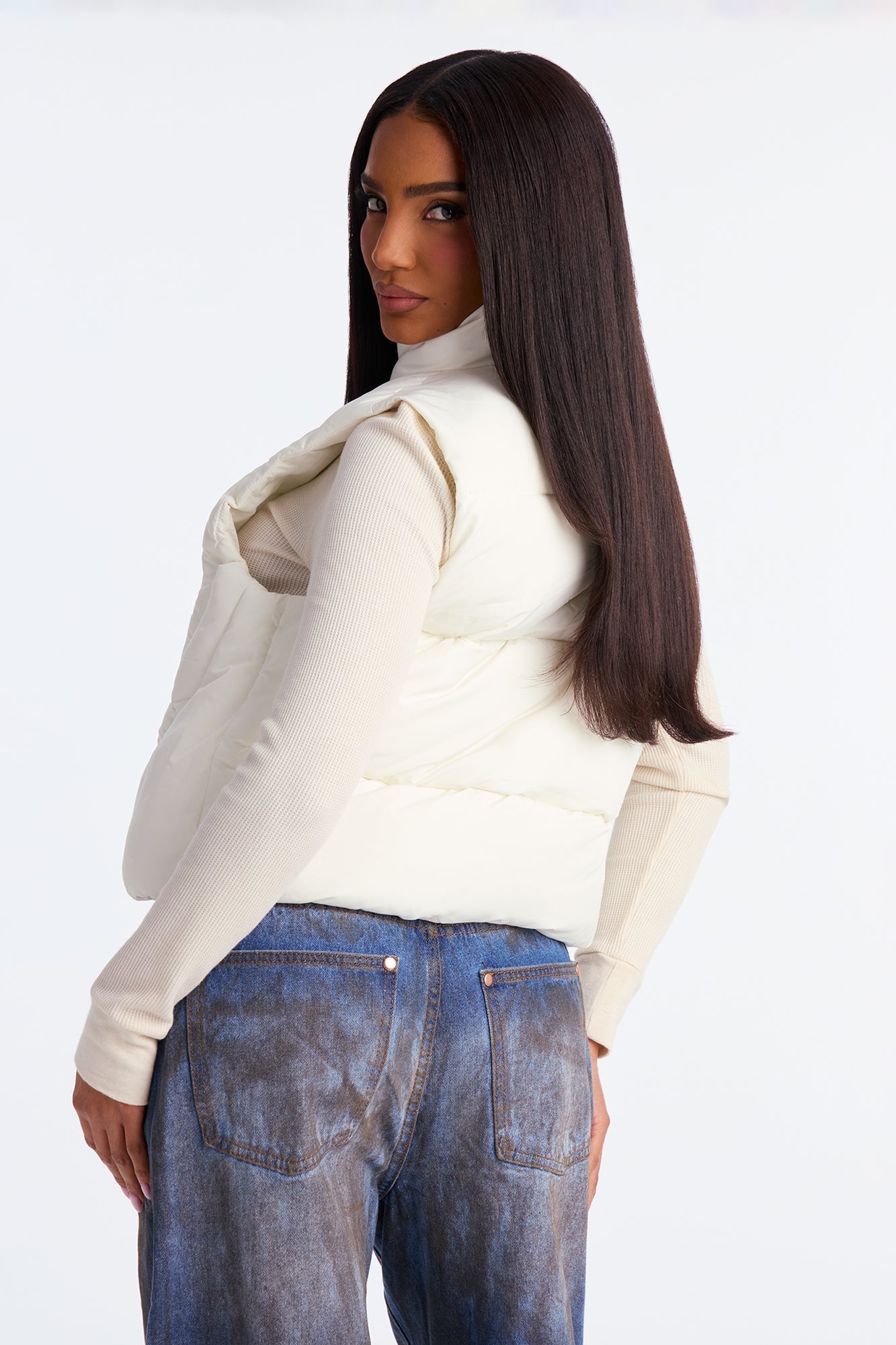 Skip A Beat Nylon Puffer Vest - Ivory