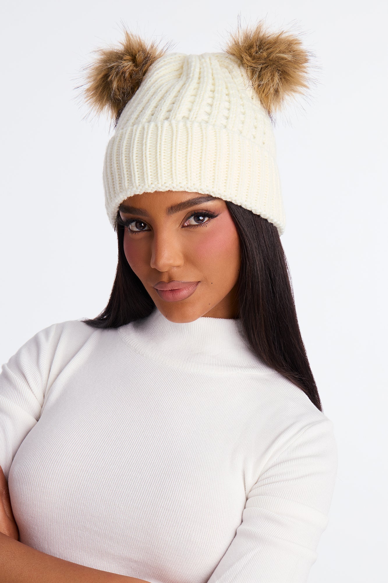 Fun In The Snow Double Pom Beanie - Ivory