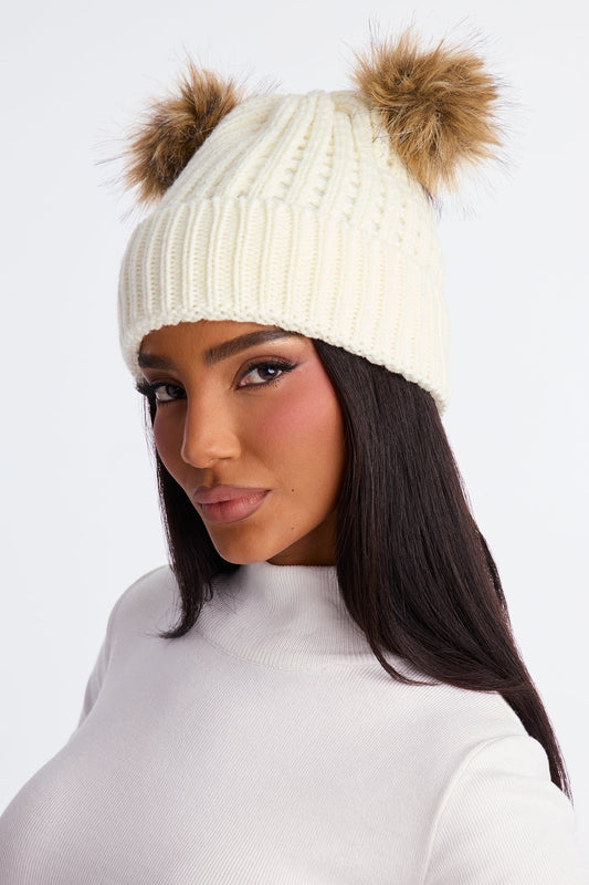 Fun In The Snow Double Pom Beanie - Ivory