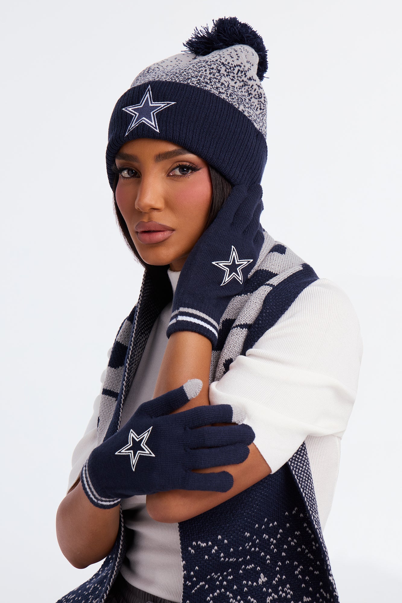 NFL Cowboys Cold Weather 3 Piece Hat Glove And Scarf Set - Navy/combo