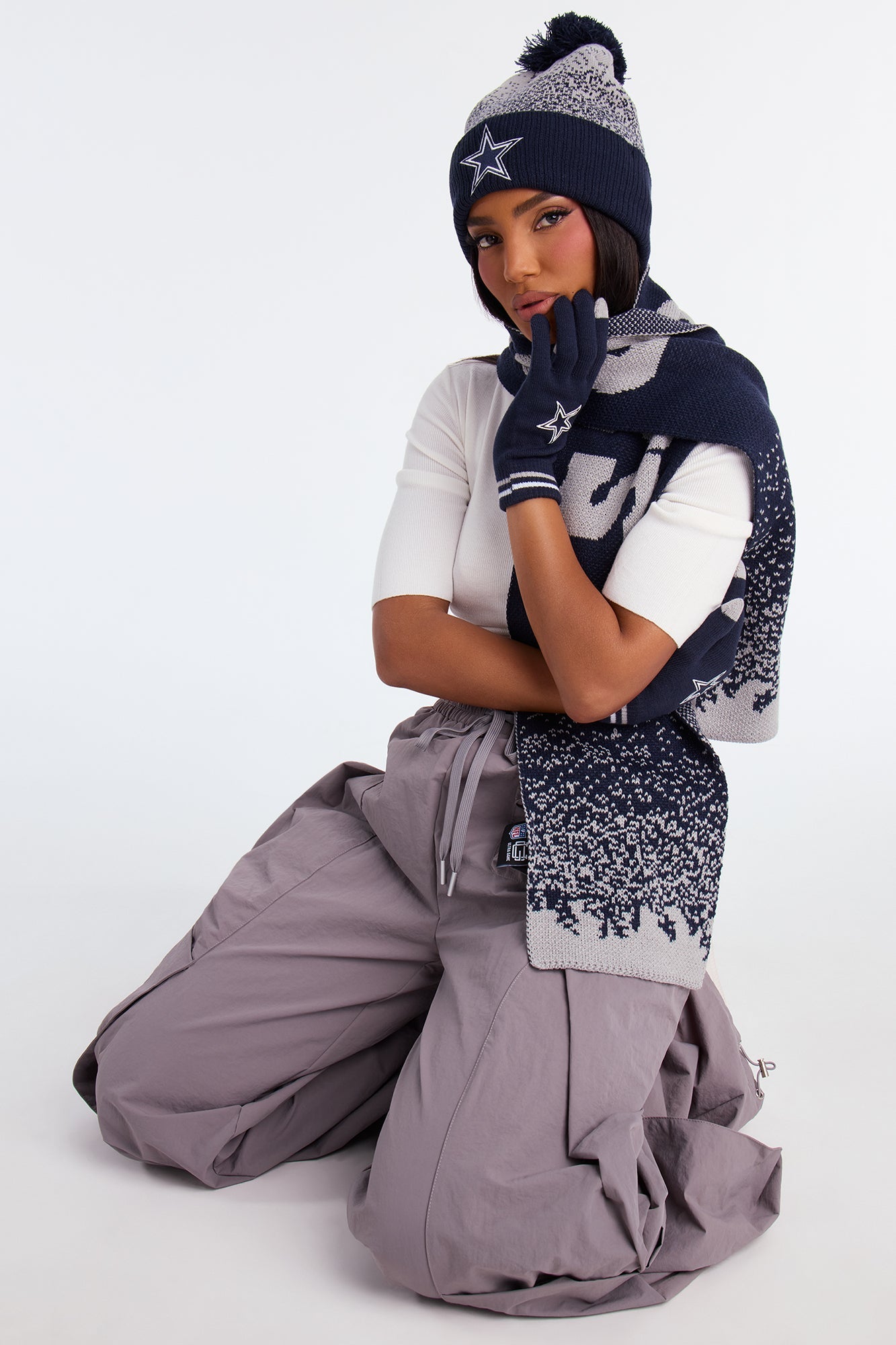 NFL Cowboys Cold Weather 3 Piece Hat Glove And Scarf Set - Navy/combo