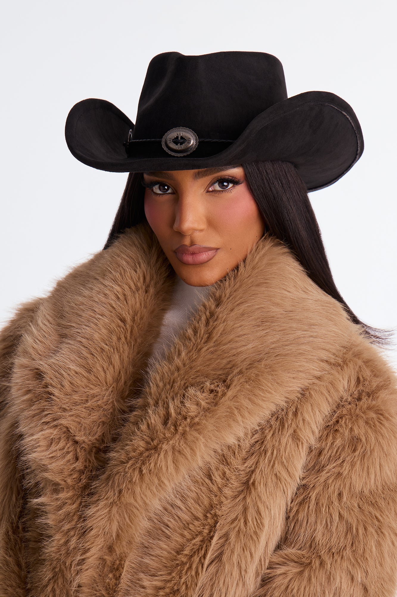 Western Star Faux Suede Cowboy Hat - Black