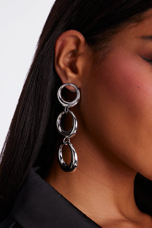 Caught In The Loop Drop Earrings - Silver