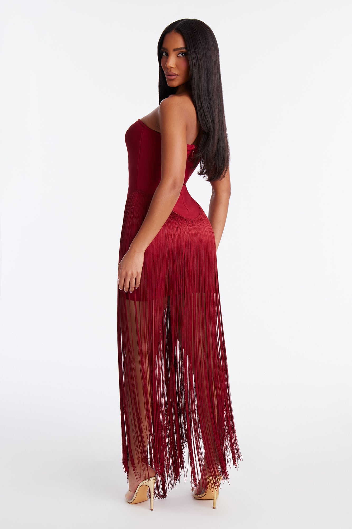 Darling Fringe Trim Bandage Mini Dress - Wine