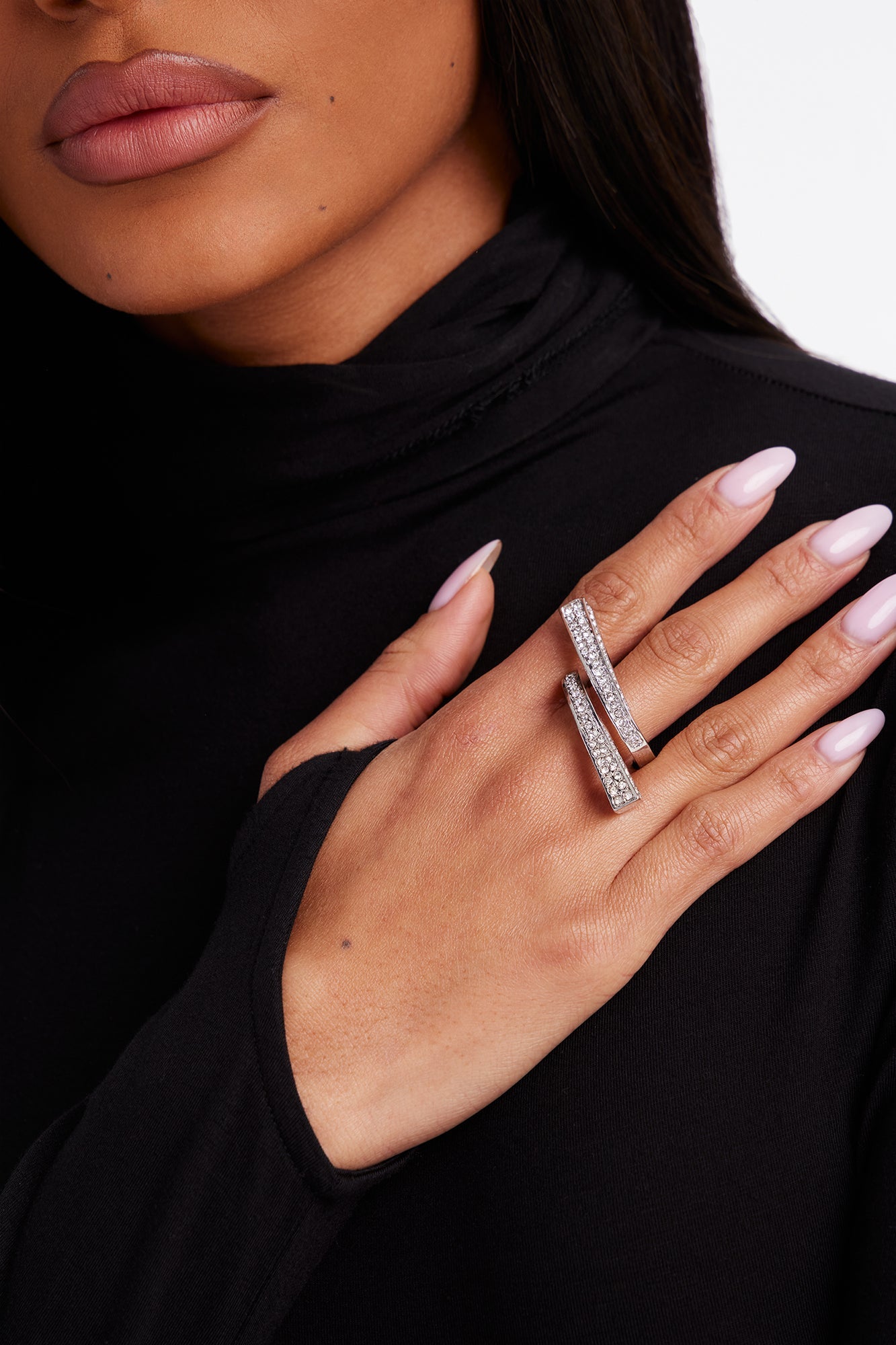 Wrap Around Rhinestone Ring - Silver