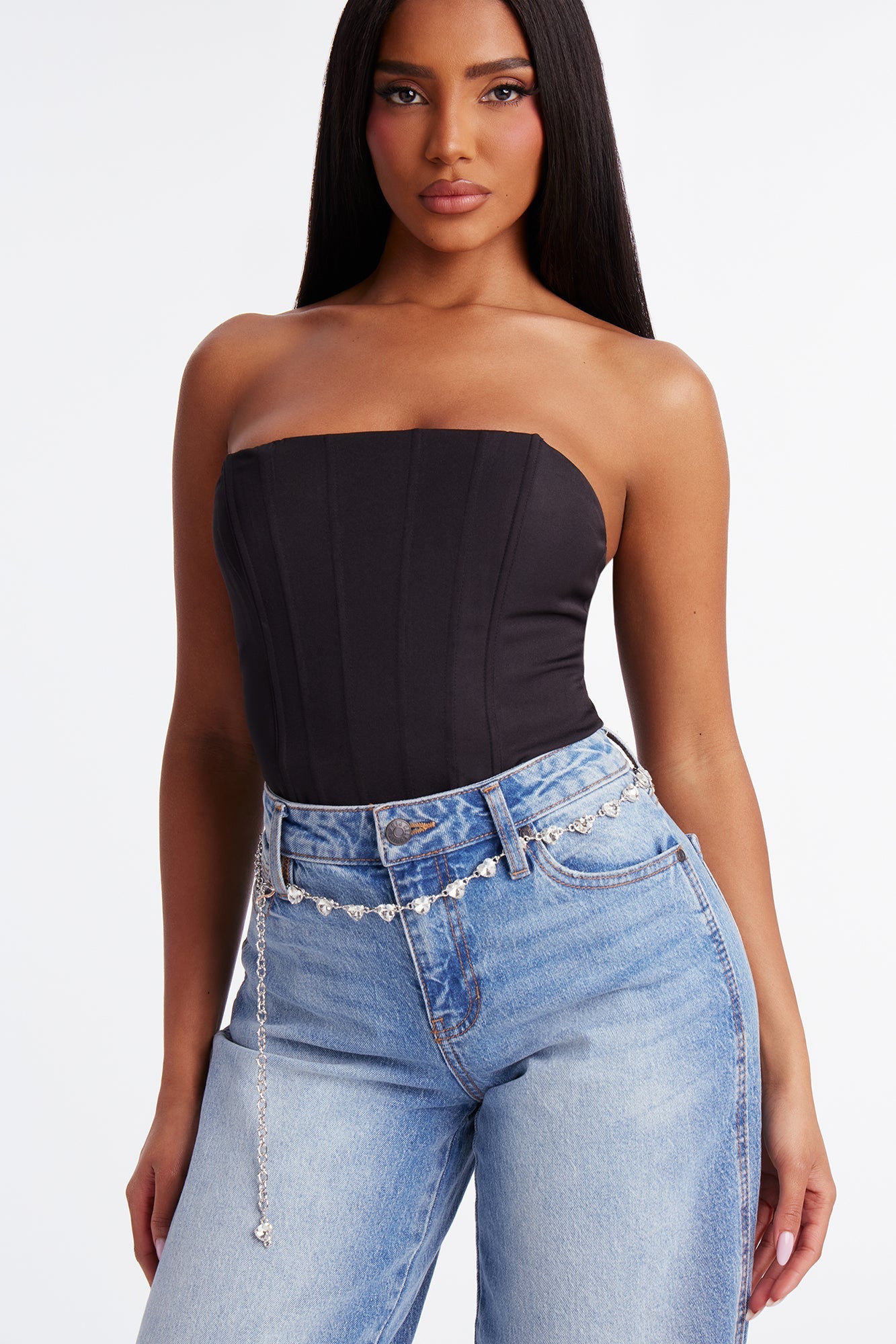 Bright Star Rhinestone Chain Belt - Silver