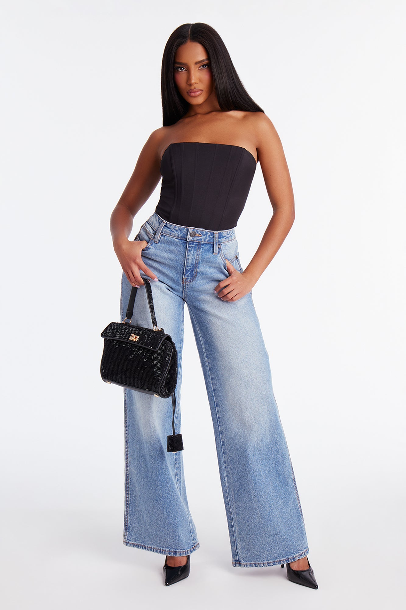 Extra Snazzy Rhinestone Handbag - Black