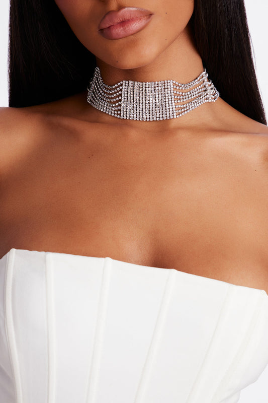 Night Fever Rhinestone Choker - Silver
