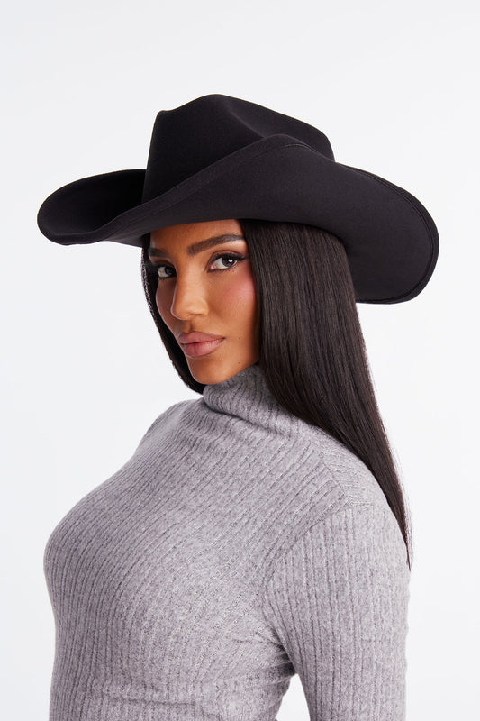Rodeo Drive Faux Suede Cowboy Hat - Black