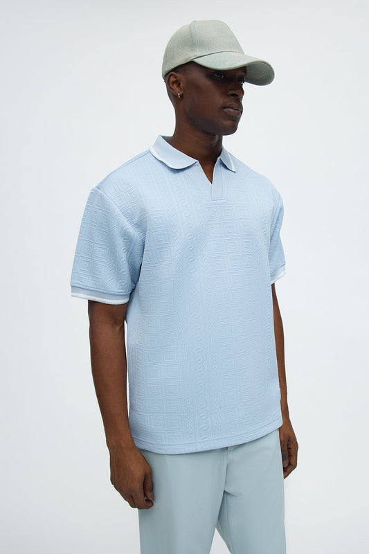 Versailles Grid Polo - Light Blue