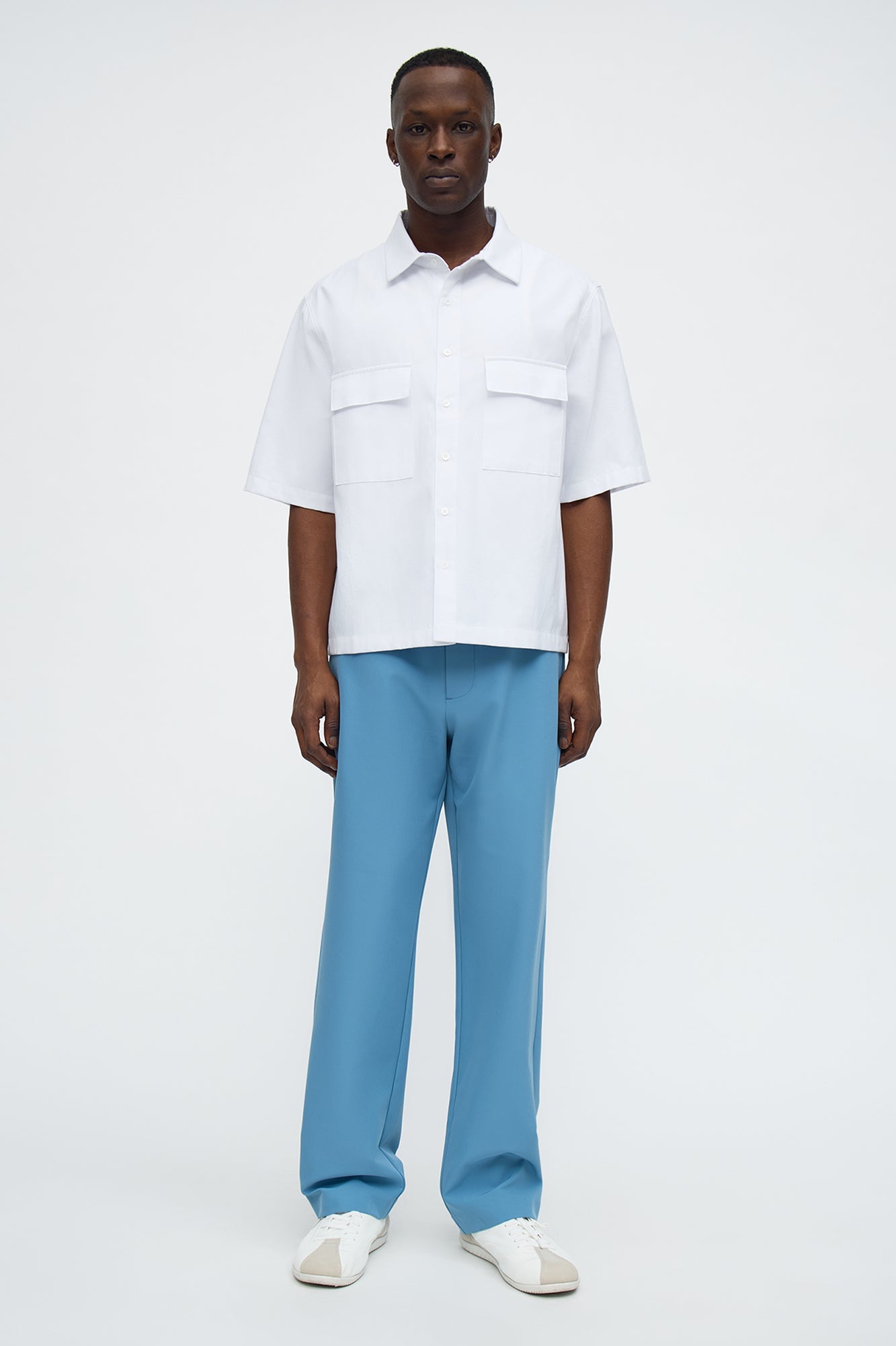 Straight Riven Elastic Waist Tech Pant - Blue