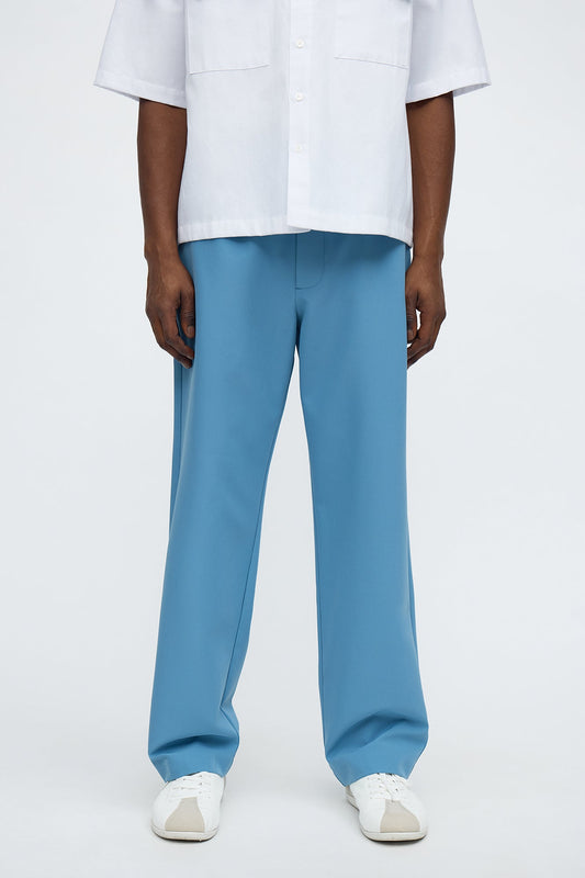 Straight Riven Elastic Waist Tech Pant - Blue