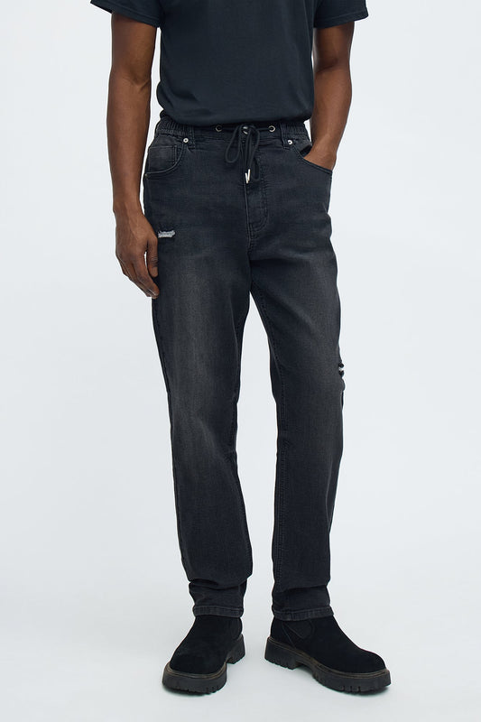 Slim E-Waist Knit Jean - Black Wash