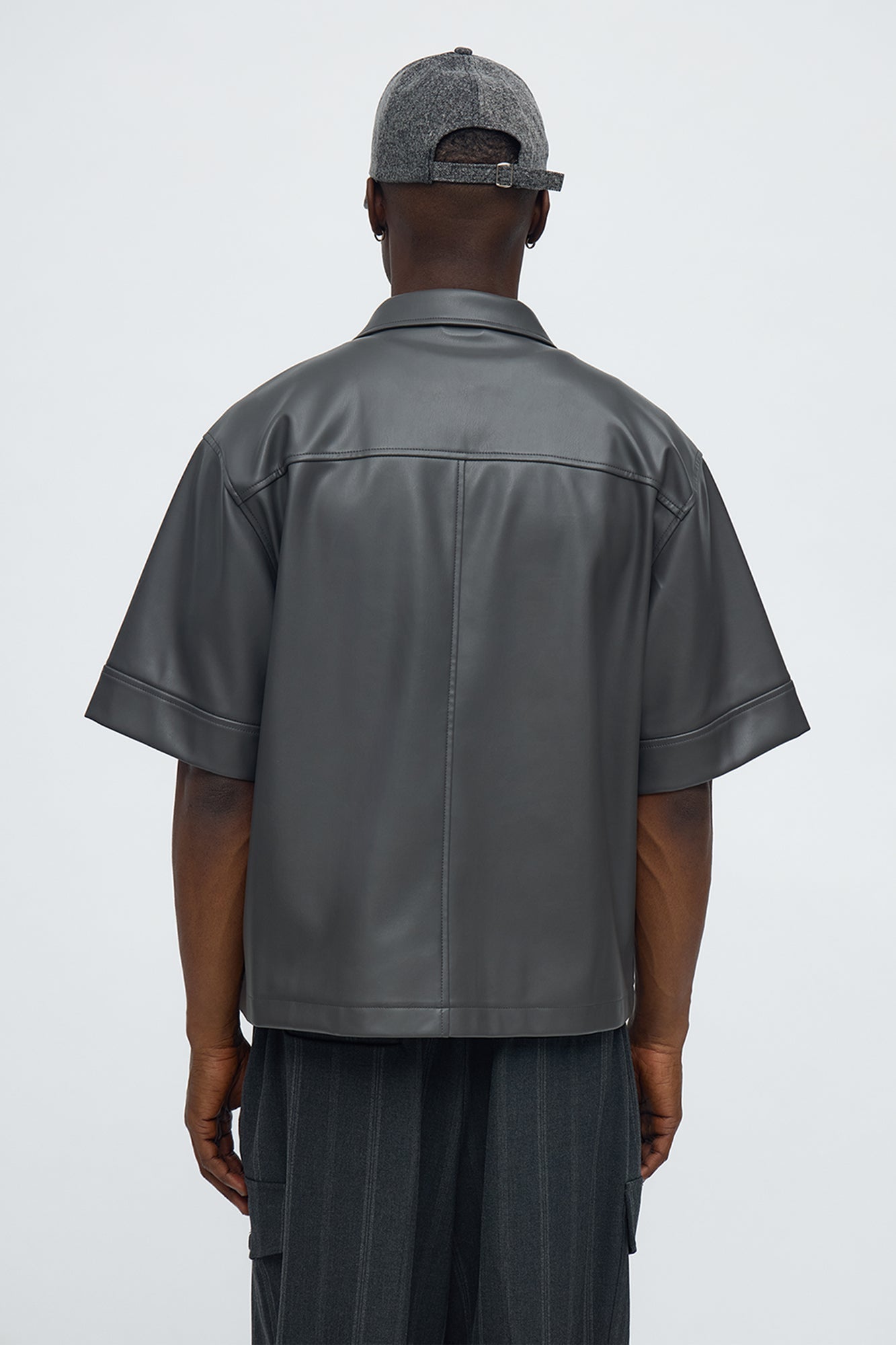 High Stepper Faux Leather Button Up Shirt - Dark Grey