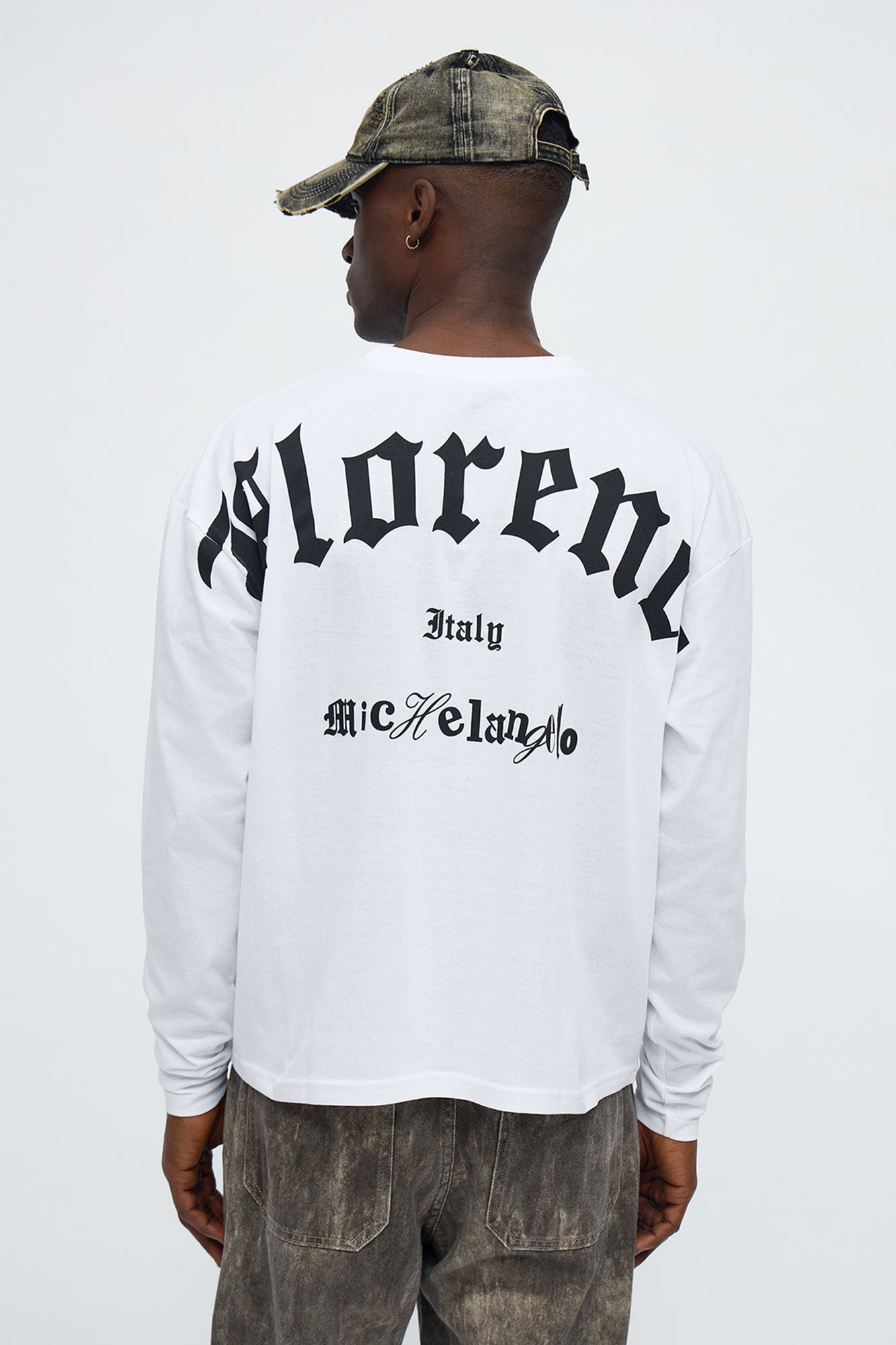 Michelangelo Florence Book Oversized Long Sleeve Tee - White